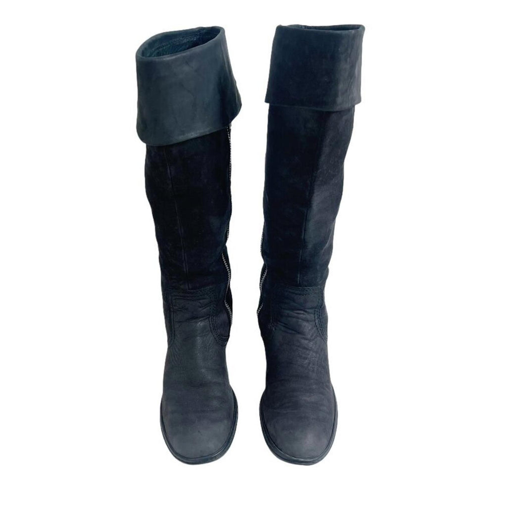 Born Grey Suede Knee High Foldover Zip Up Boots Women's Size 6.5