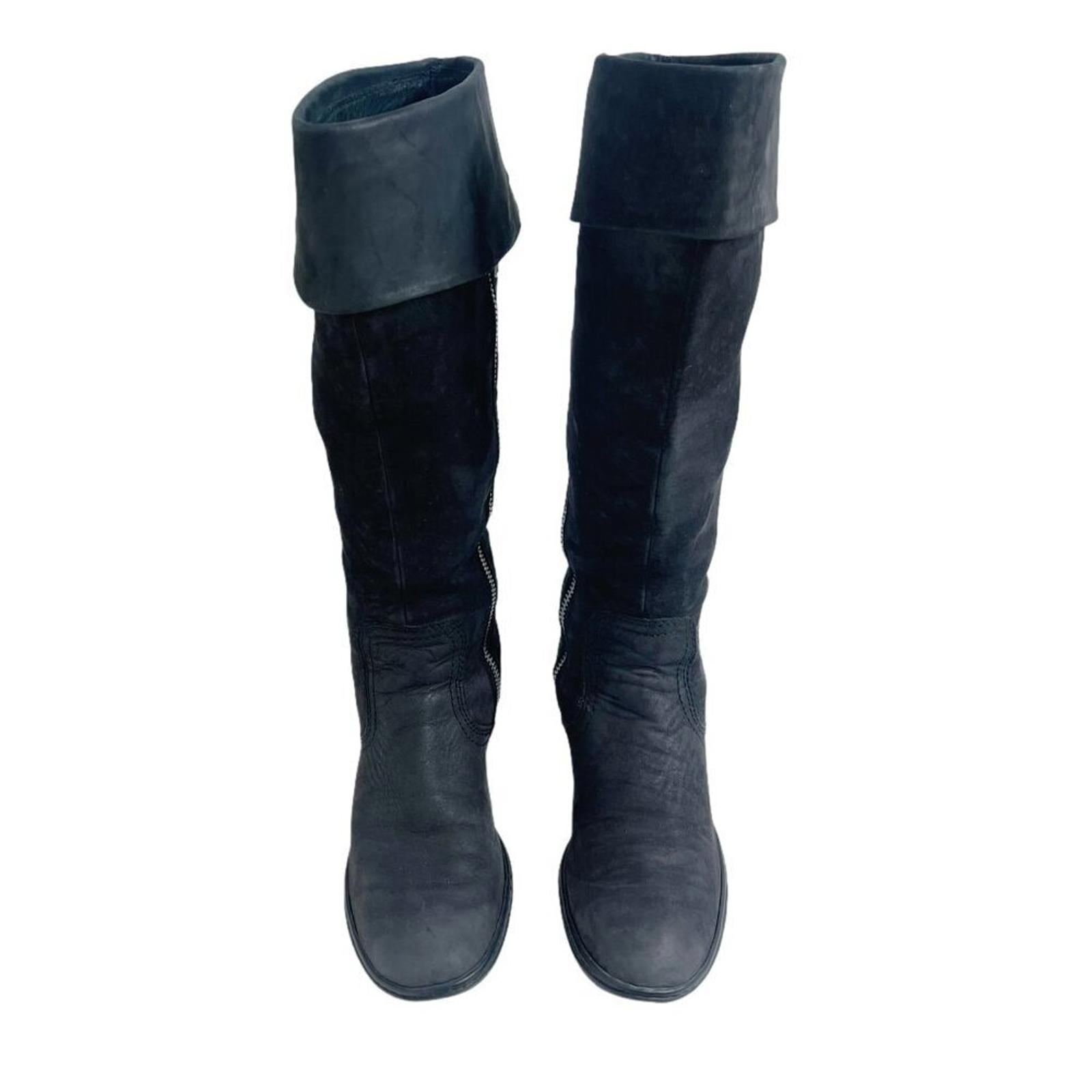 Born Grey Suede Knee High Foldover Zip Up Boots Women's Size 6.5
