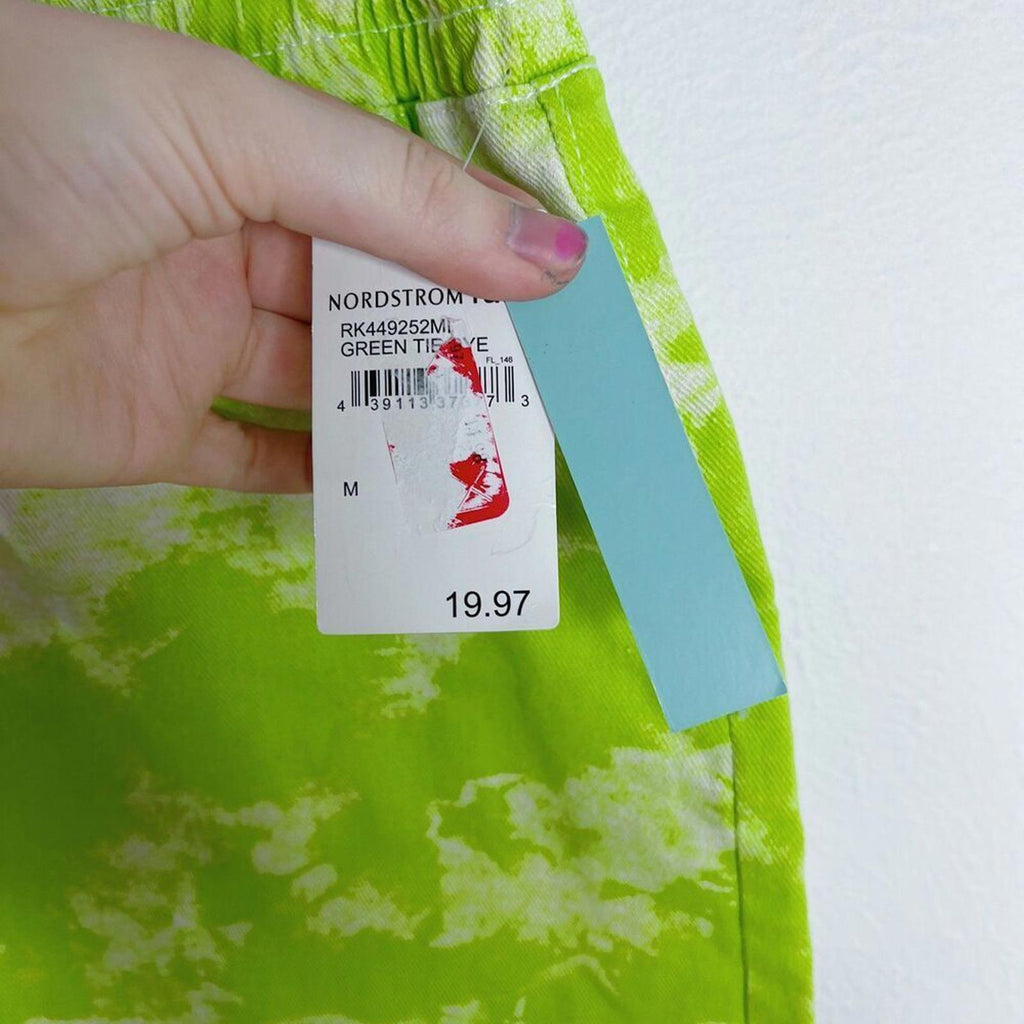 NWT Nordstrom Abound Green Tie Dye Shorts Drawstring Waist Size M