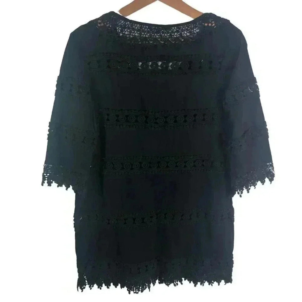 Antonio Melani Black Crocheted Swim Coverup Beach Dress Tunic Boho Size S