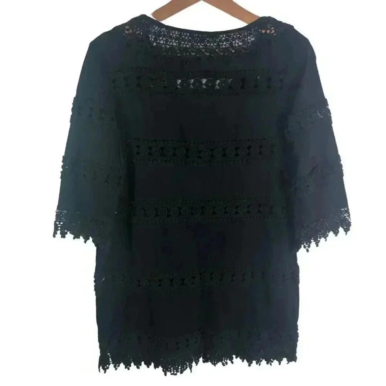 Antonio Melani Black Crocheted Swim Coverup Beach Dress Tunic Boho Size S