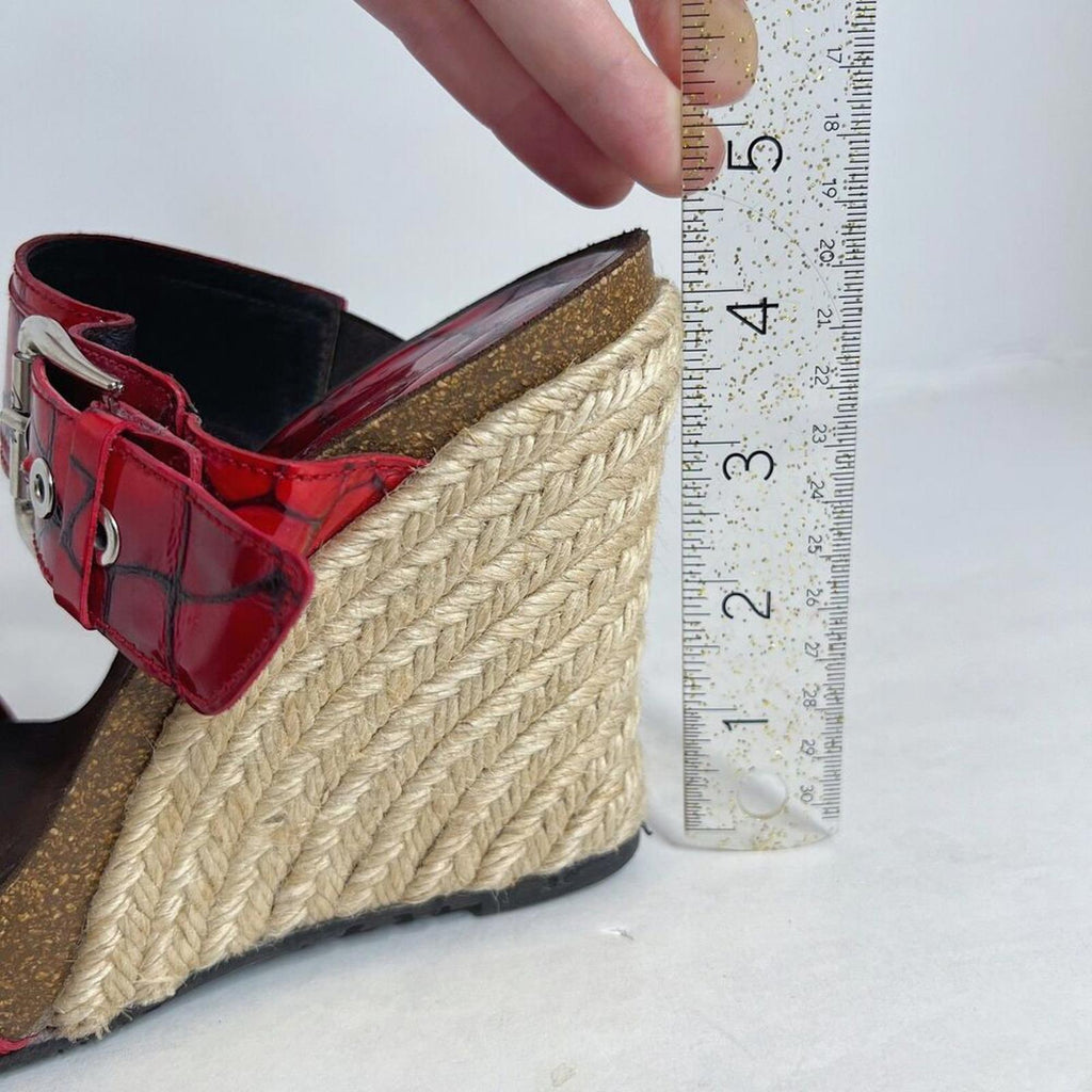 y2k Vintage Donald Pliner Red Crocodile Wedges Patent Leather Sandals Size 9.5