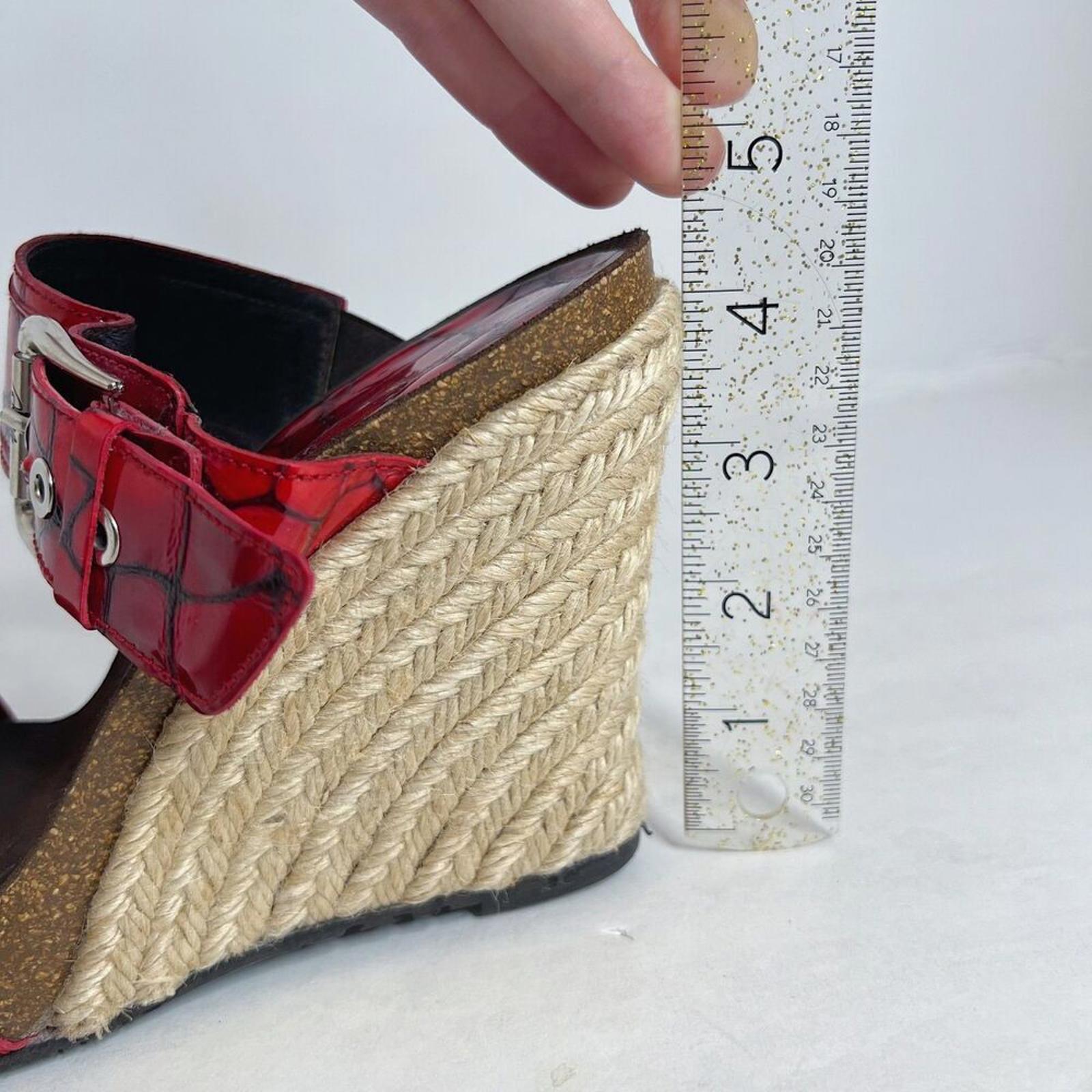 y2k Vintage Donald Pliner Red Crocodile Wedges Patent Leather Sandals Size 9.5