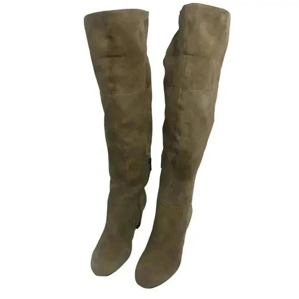 Bardolino Thigh High Tan Suede Heeled Boots Over Knee Women's Size 6