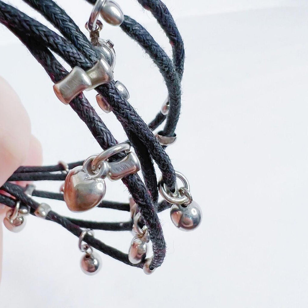 Black Multistrand Bracelet Silver Charms