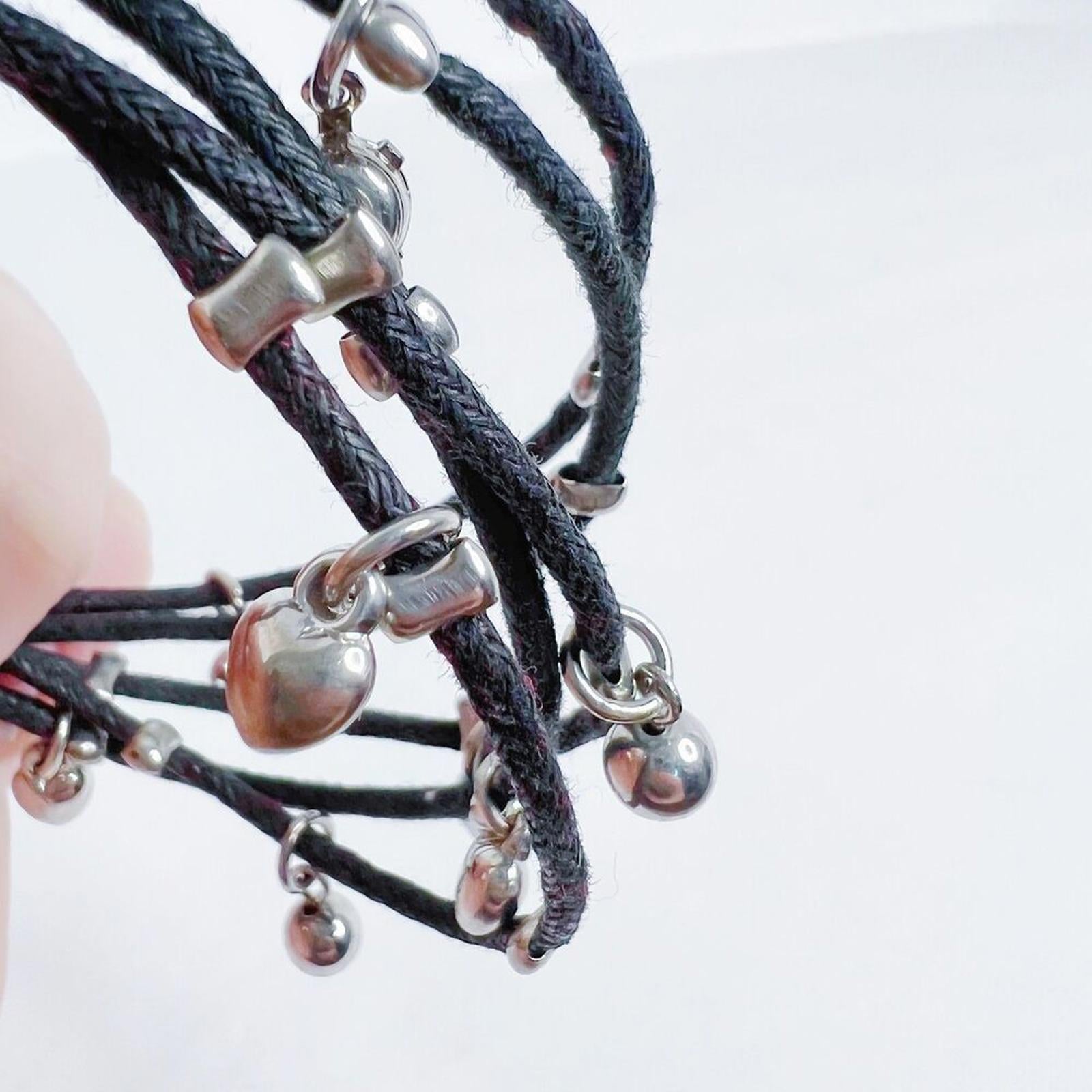 Black Multistrand Bracelet Silver Charms