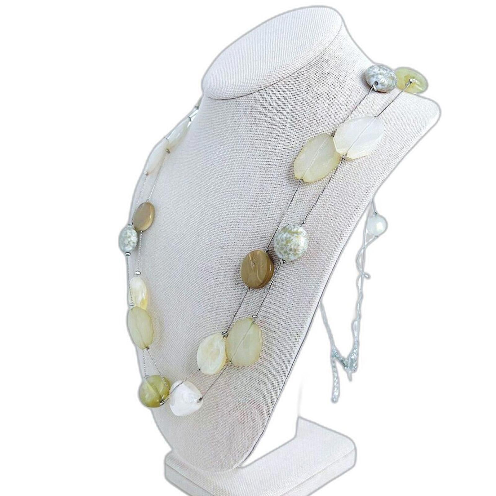 Vintage NY & Co Green White Stone Silver Statement Necklace Boho