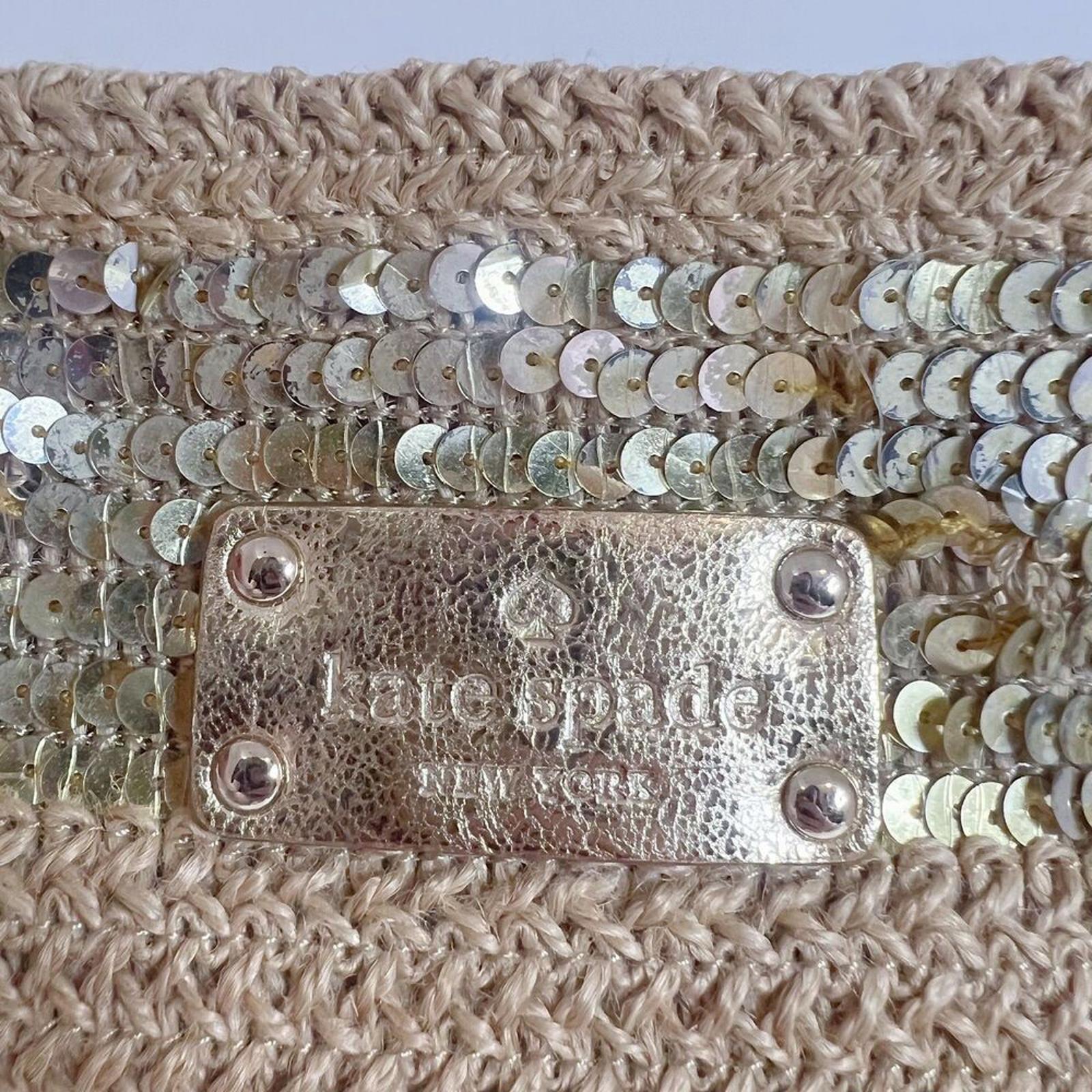 Kate Spade Woven Tote Bag Gold Sequins Summer Bag Beach Tote Shoulder Bag