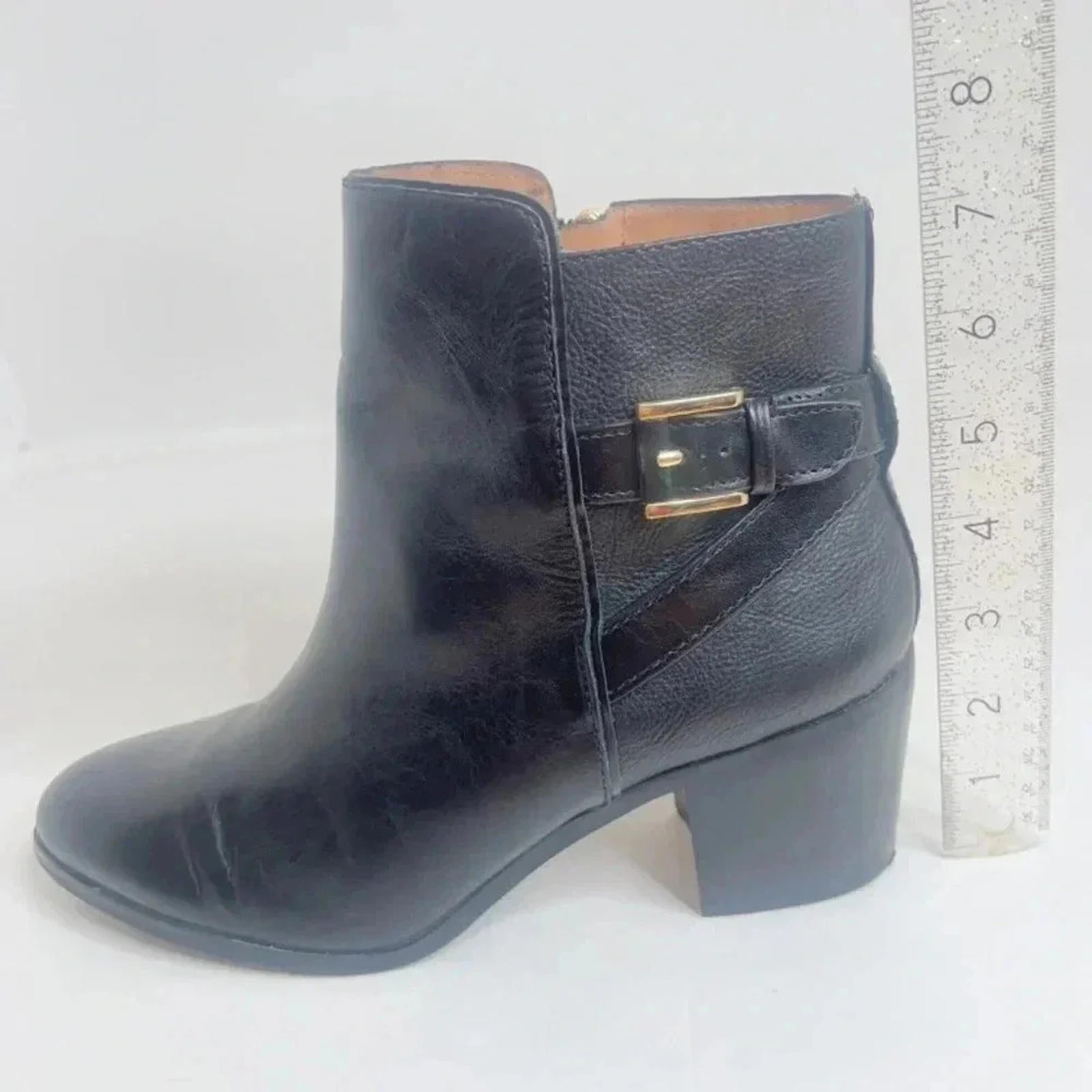 Louise Et Cie Lo Zalia Black Leather Heeled Bootie Buckled Boots Size 9.5