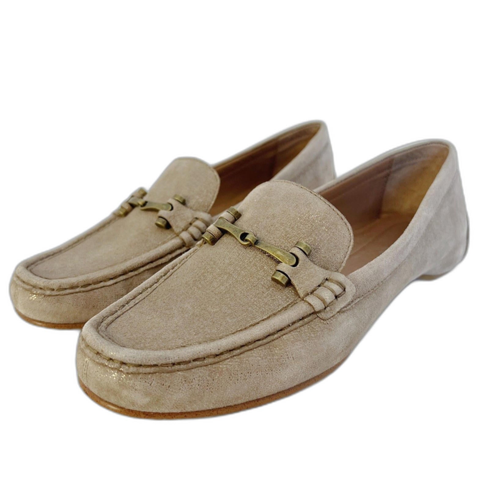 Donald J. Pliner Filo Tan Champagne Metallic Horsebit Loafers Women's Size 10