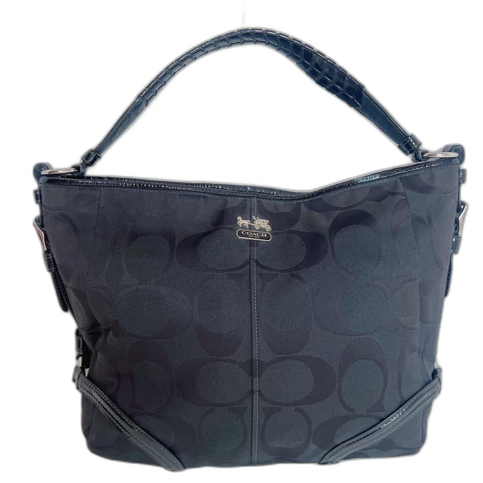 Coach Katarina Black Signature Monogram Hobo Bag Patent Leather Shoulder Bag