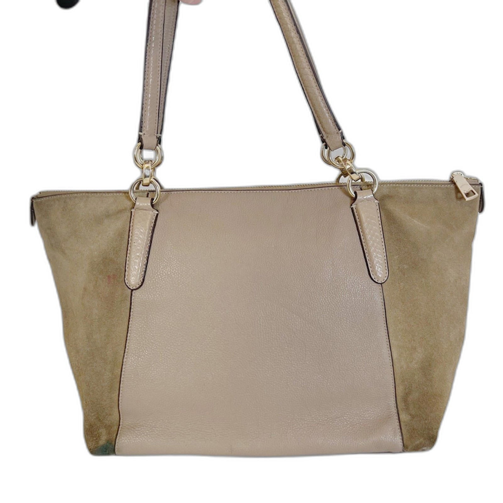 Coach Ava Tote in Taupe Leather and Suede Mixed Fabric Shoulder Bag Purse