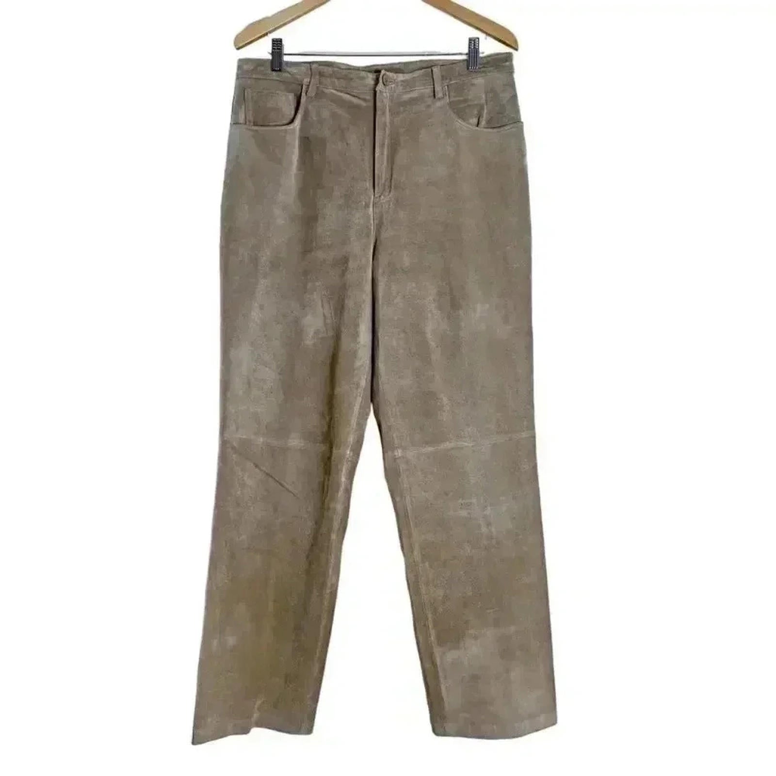 Nordstrom Vintage Tan Suede Leather Straight Leg Pants Women's Size 14