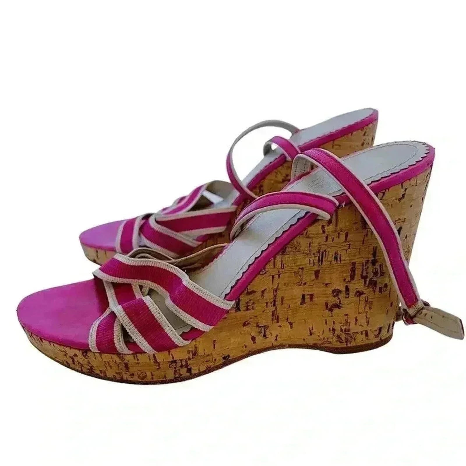 y2k Vintage Coach Barbie Pink Strappy Wedges Heels Sandals Women's Size 6.5 US