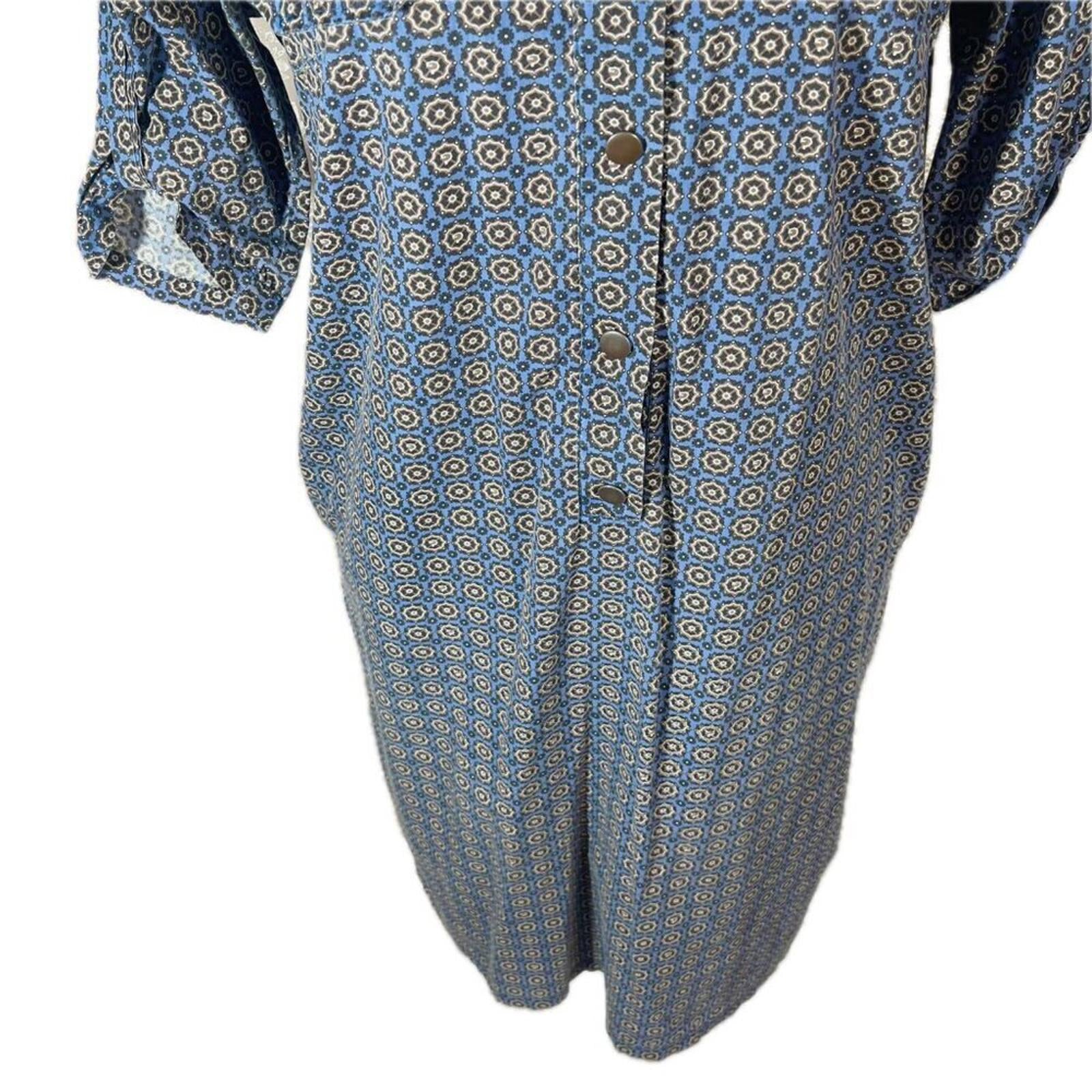 Vintage Geometric Print Button Up Dress With Collar Women's Size 10 US