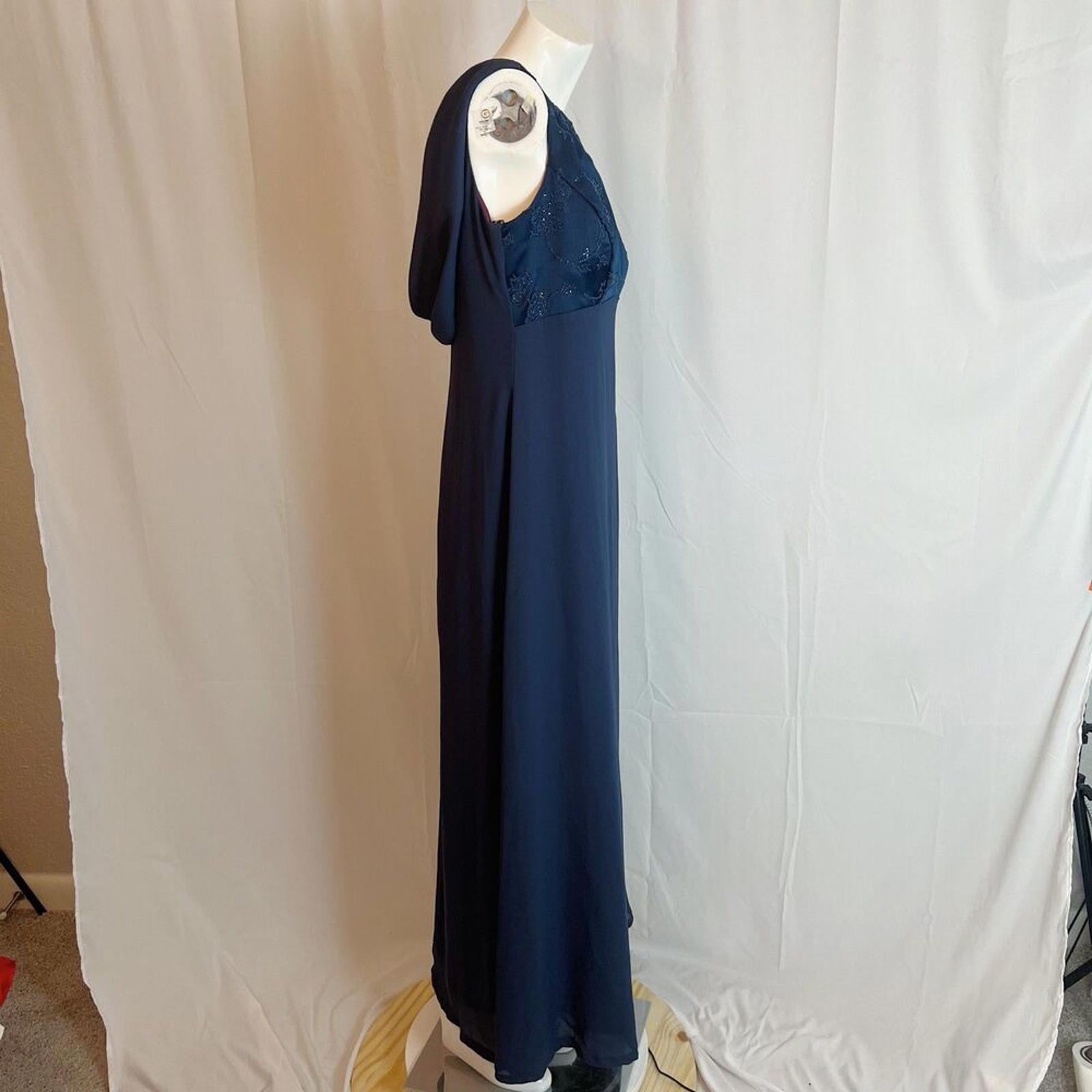 Vintage 90s Rhapsody Navy Blue Beaded Evening Gown Whimsigoth Women's Size 12