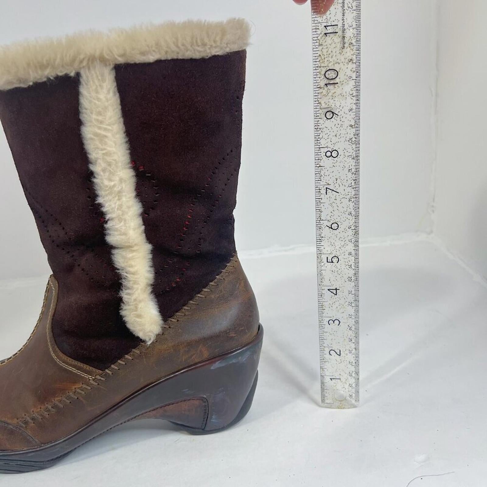y2k Vintage J-41 Adventure on Naples Brown Leather and Faux Fur Boots Size 10