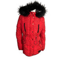 Desigual Women's Coat Marlene Borgona Red Faux Fur Hood Puffer Jacket Size 8 US
