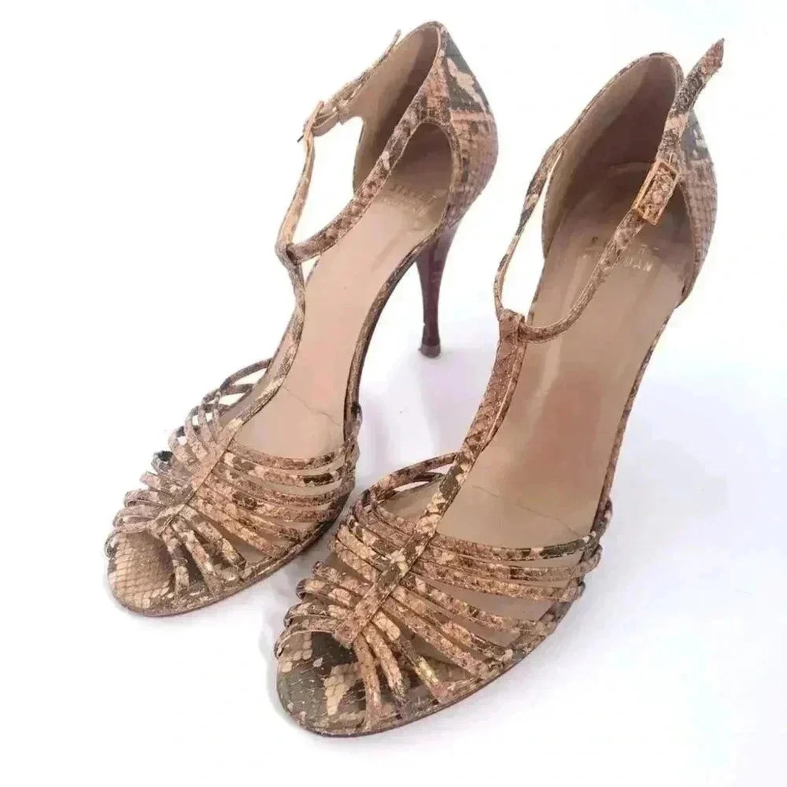 Stuart Weitzman y2k Snakeskin Python Print Stiletto Strappy Heel Pump Size 7.5