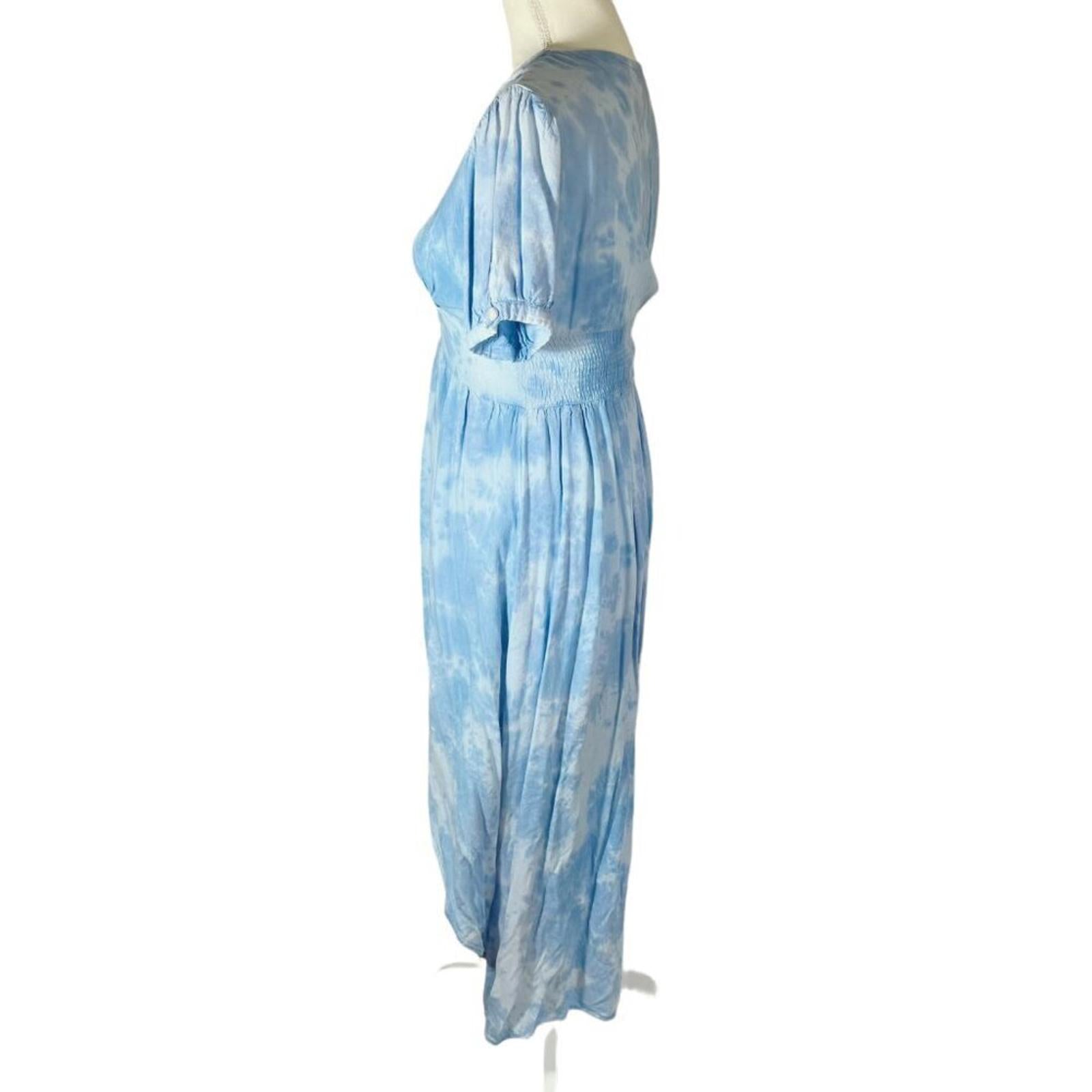 Aqua Blue Tie Dye High Low Button Up Peasant Dress Women's Size XS