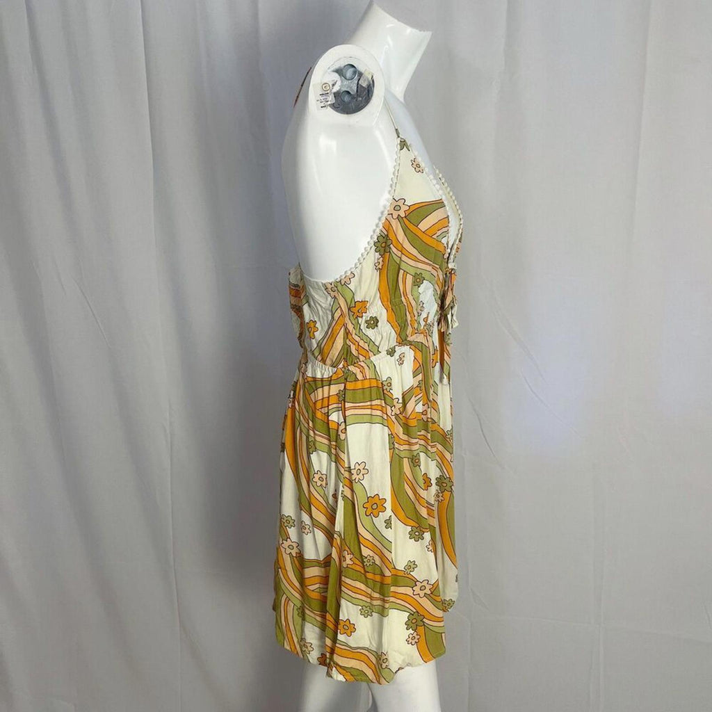 Wild Fable Green Yellow Floral Hippie 60s Abstract Pattern Sundress Size L