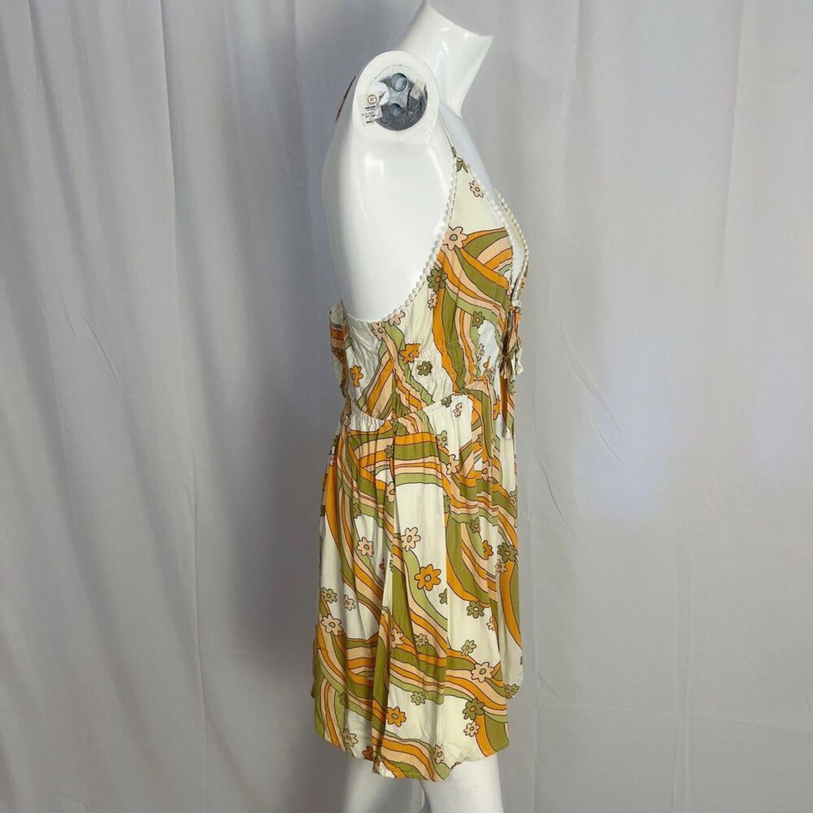 Wild Fable Green Yellow Floral Hippie 60s Abstract Pattern Sundress Size L