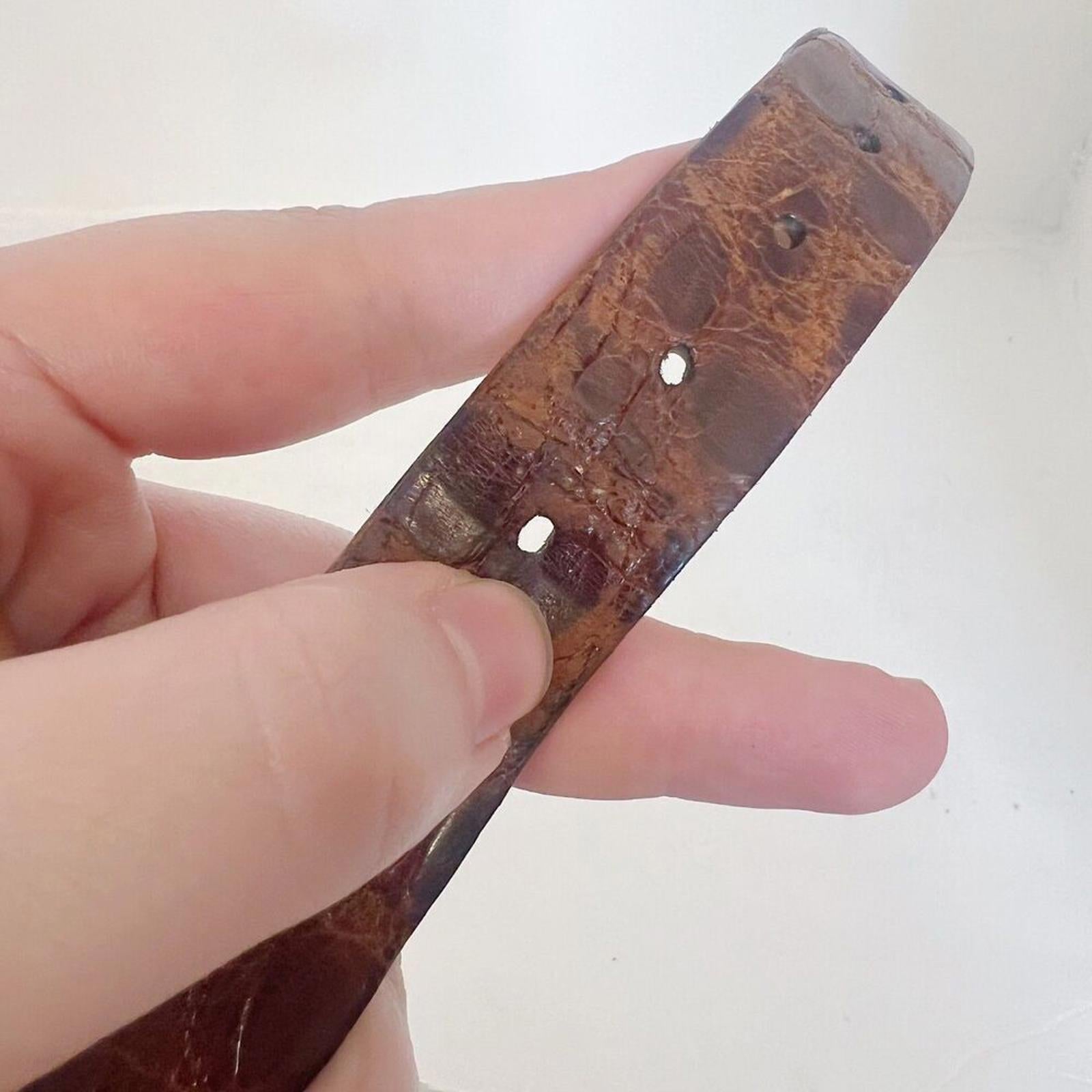 Vintage Mullin's Men's Brown Crocodile Leather Belt Brass Buckle Size 36