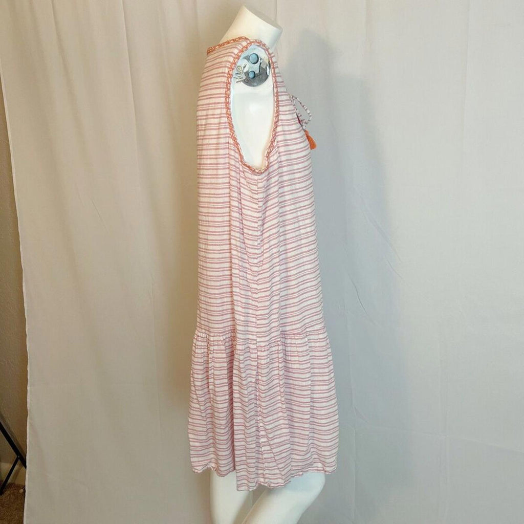 Beachlunchlounge Daphine Drop Waist Dress Linen Orange Striped Size XL