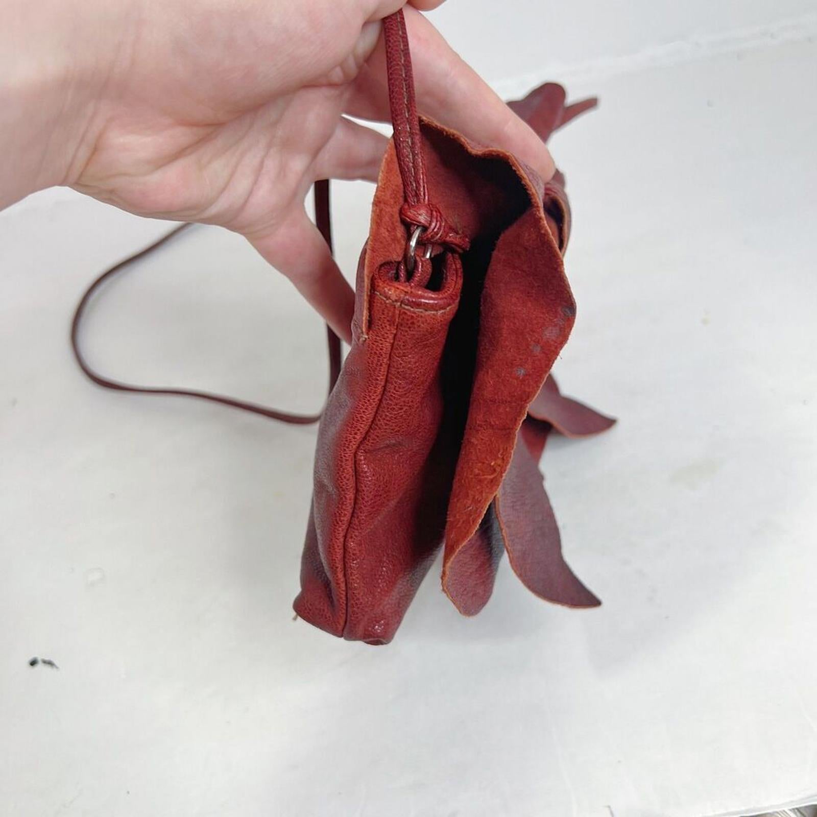 RARE Vintage Susan Farber Dark Red Leather Bow Crossbody Bag Purse Coquette