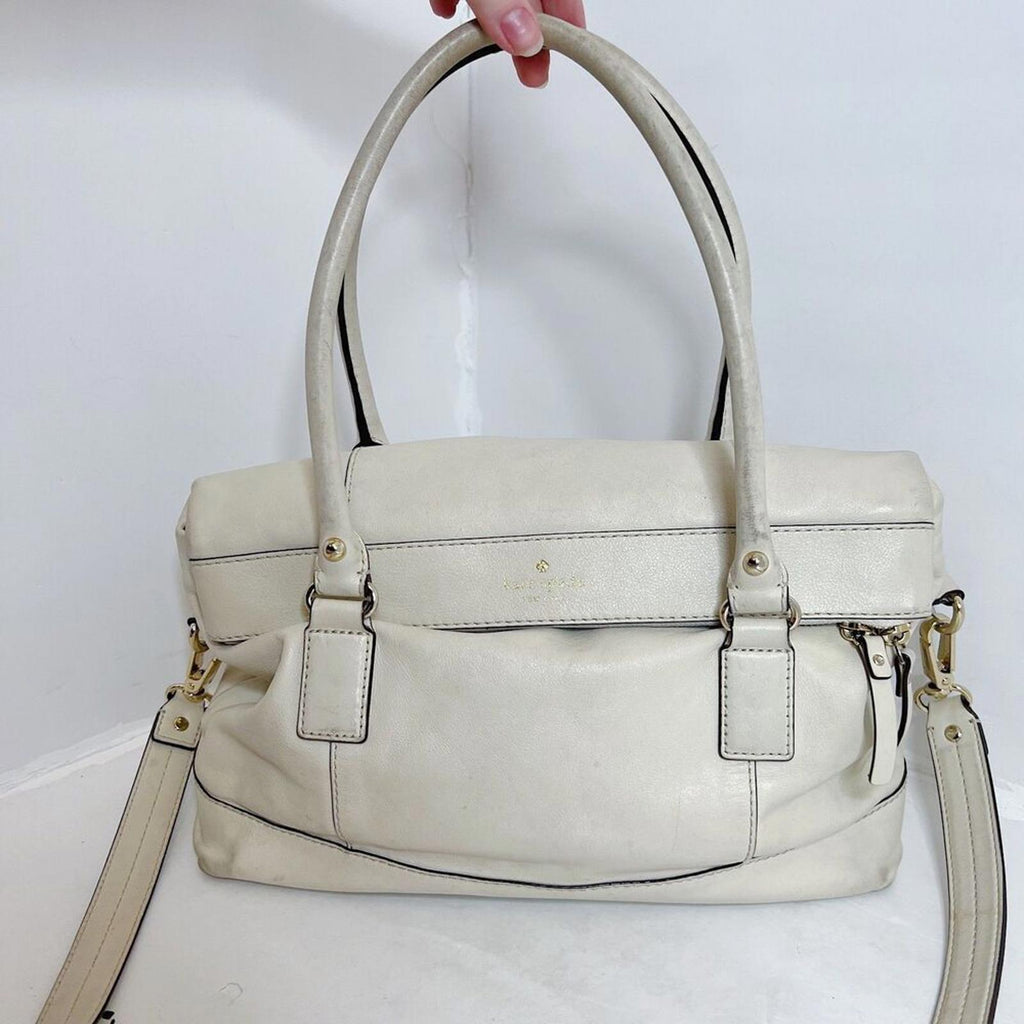 Kate Spade Fremont Place Cream Leather Foldover Shoulder Bag Purse