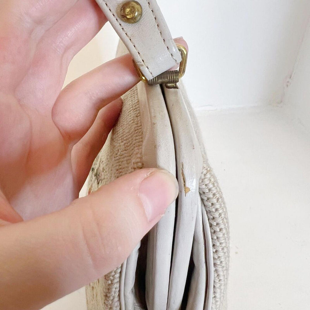 Vintage 1950s Floral Needlepoint Beige Handbag Shoulder Bag Purse