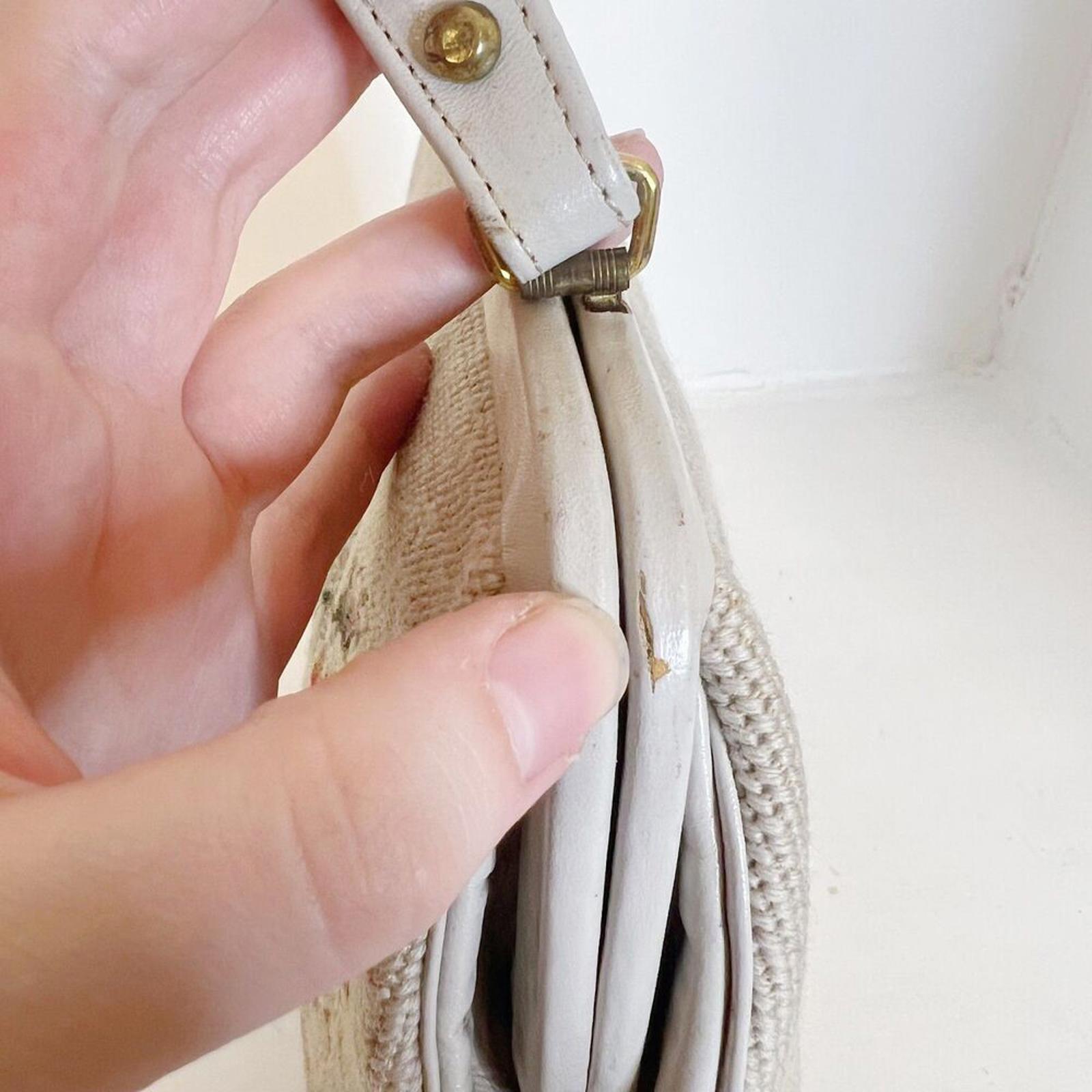 Vintage 1950s Floral Needlepoint Beige Handbag Shoulder Bag Purse
