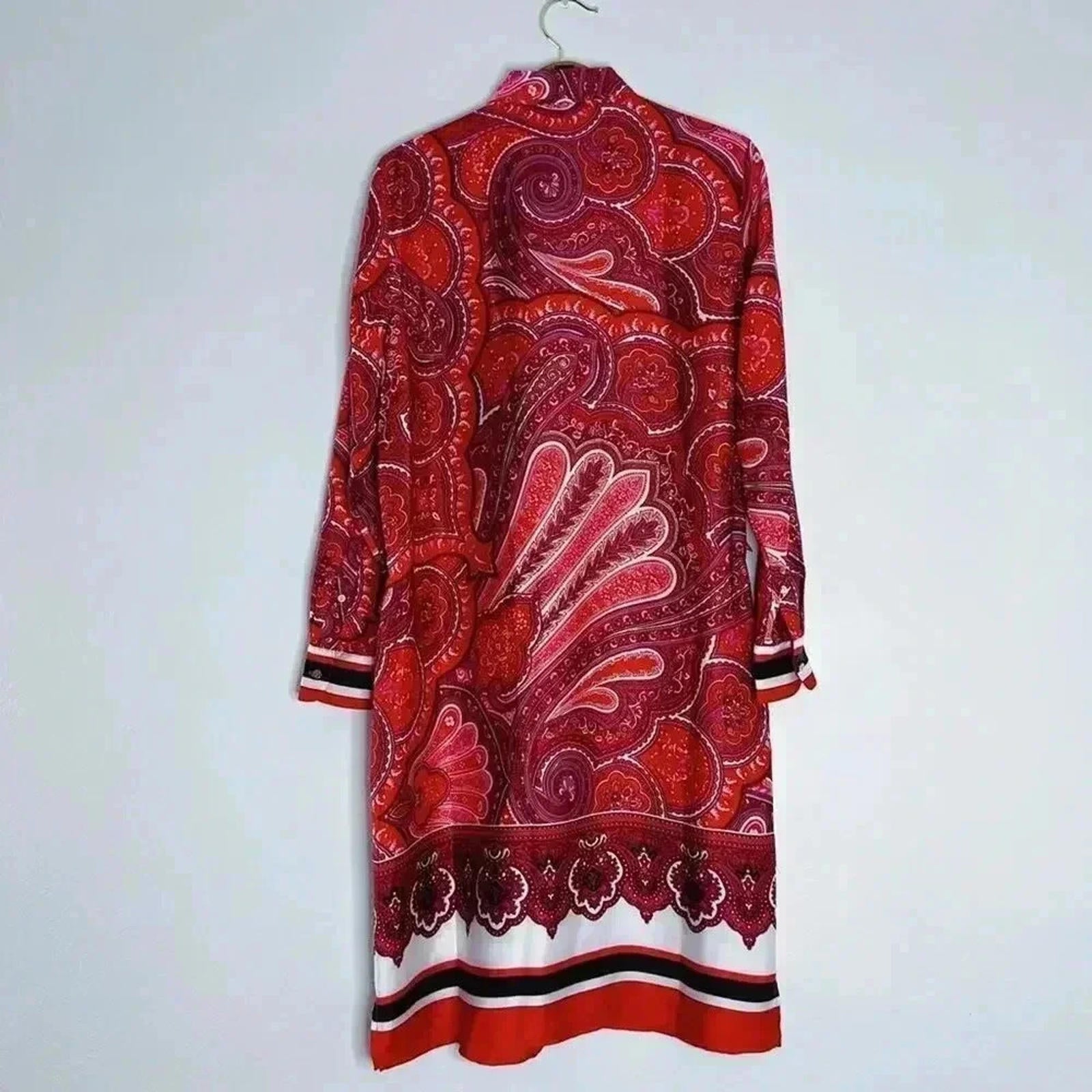 Ralph Lauren Red Paisley Satin Scarf Dress Long Sleeves Women's Size 12