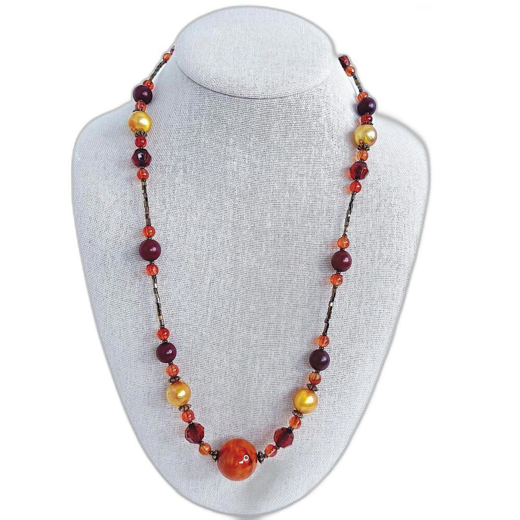 Vintage Flapper Necklace Orange Gold Red Beaded Statement Necklace
