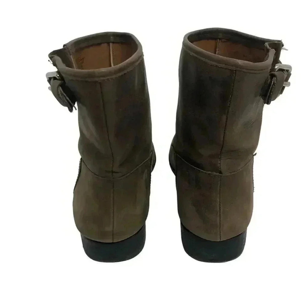 GAP Distressed Leather Mushroom Brown Leather Booties Buckle Moto Boot
