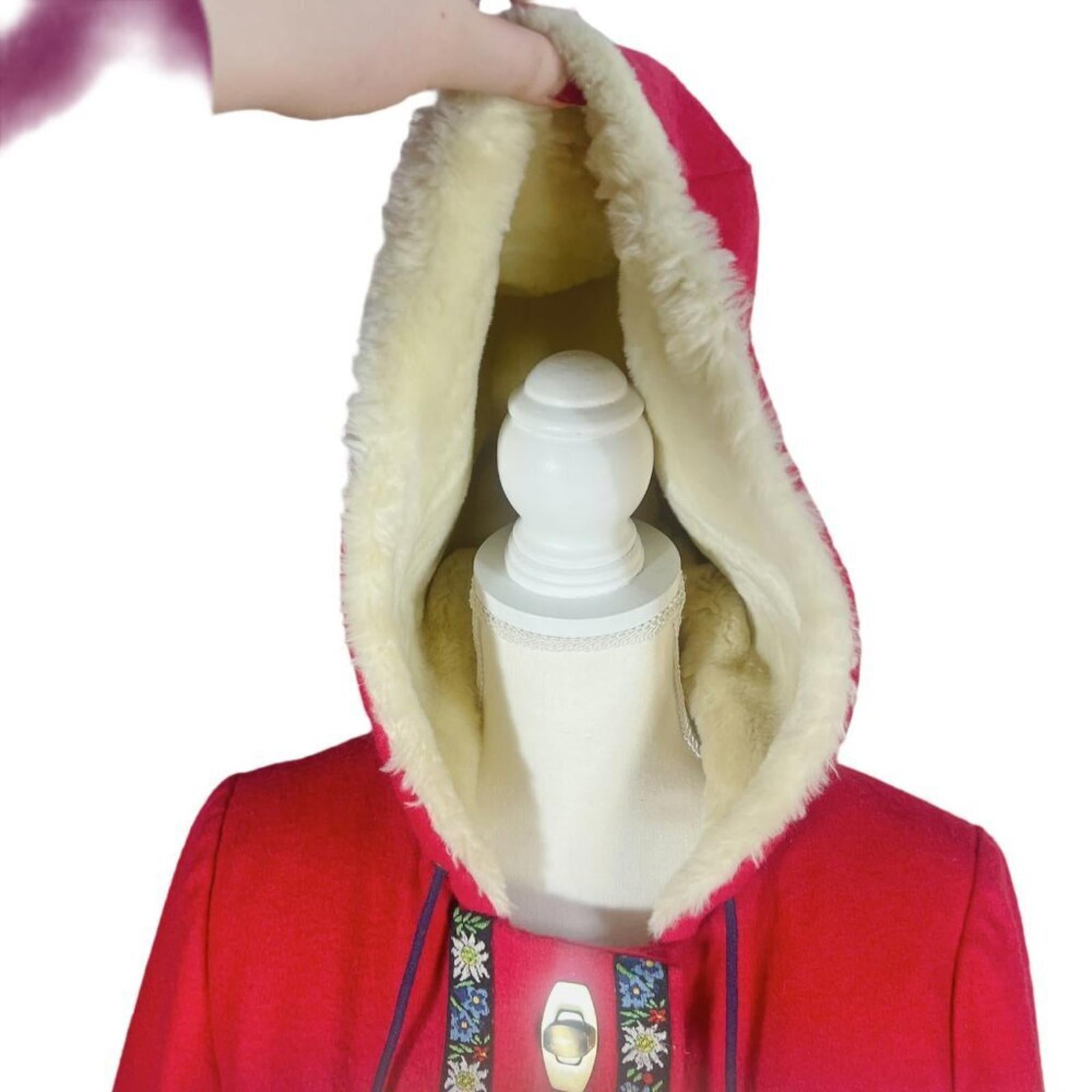 Anthropologie Kimchi & Blue Red Wool Fur Lined Floral Embroidered Jacket Size S