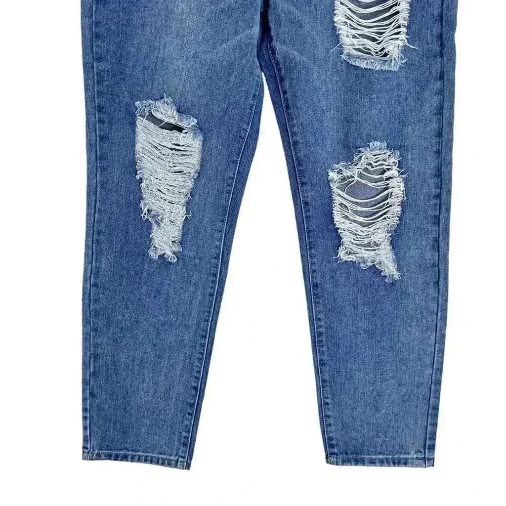 NWOT Distressed High Rise Mom Jeans Straight Leg Medium Wash Women's Size M