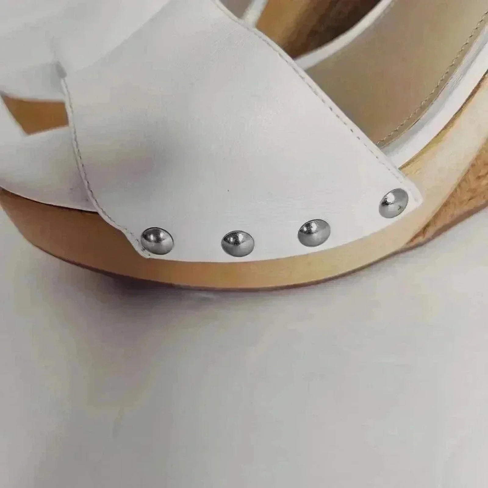 Via Spiga White Leather Wedges Woven Sandal Heels Women's Size 8