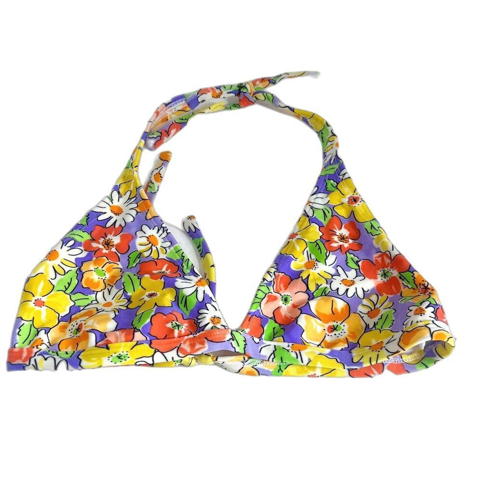 y2k Vintage Purple and Yellow Floral Triangle Bikini Top Women's Size S