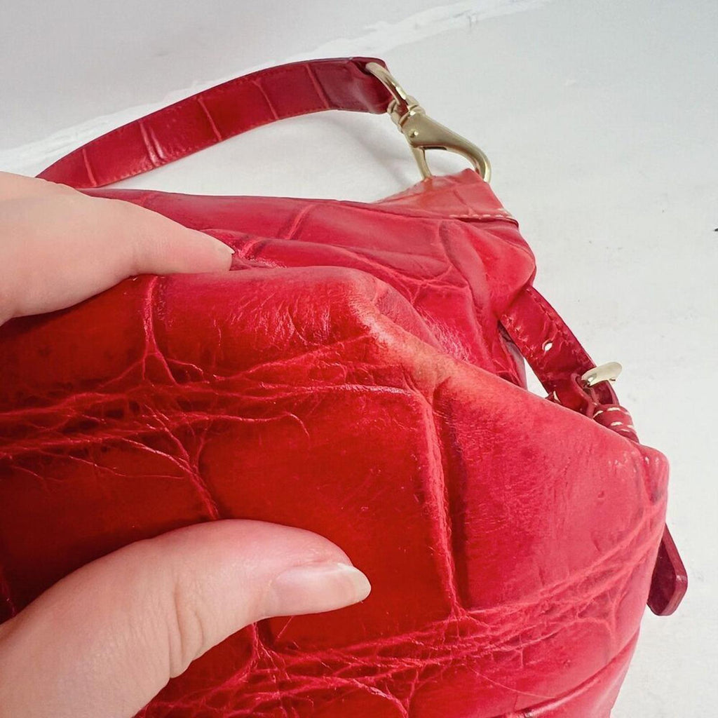 Dooney & Bourke Cinzia Red Crocodile Embossed Leather Shoulder Bag Moto Purse