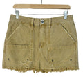 Free People Cargo Khaki Cargo Mini Skirt Distressed Raw Hem Tan Women's Size 28