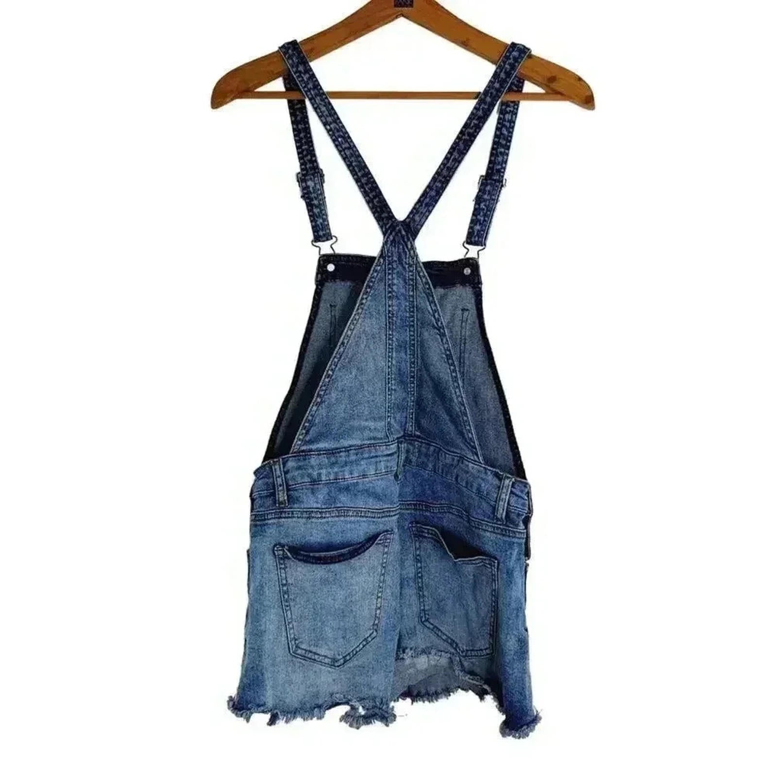 Ashley Mason Women's Acid Wash Denim Overall Shorts Country Western Size L