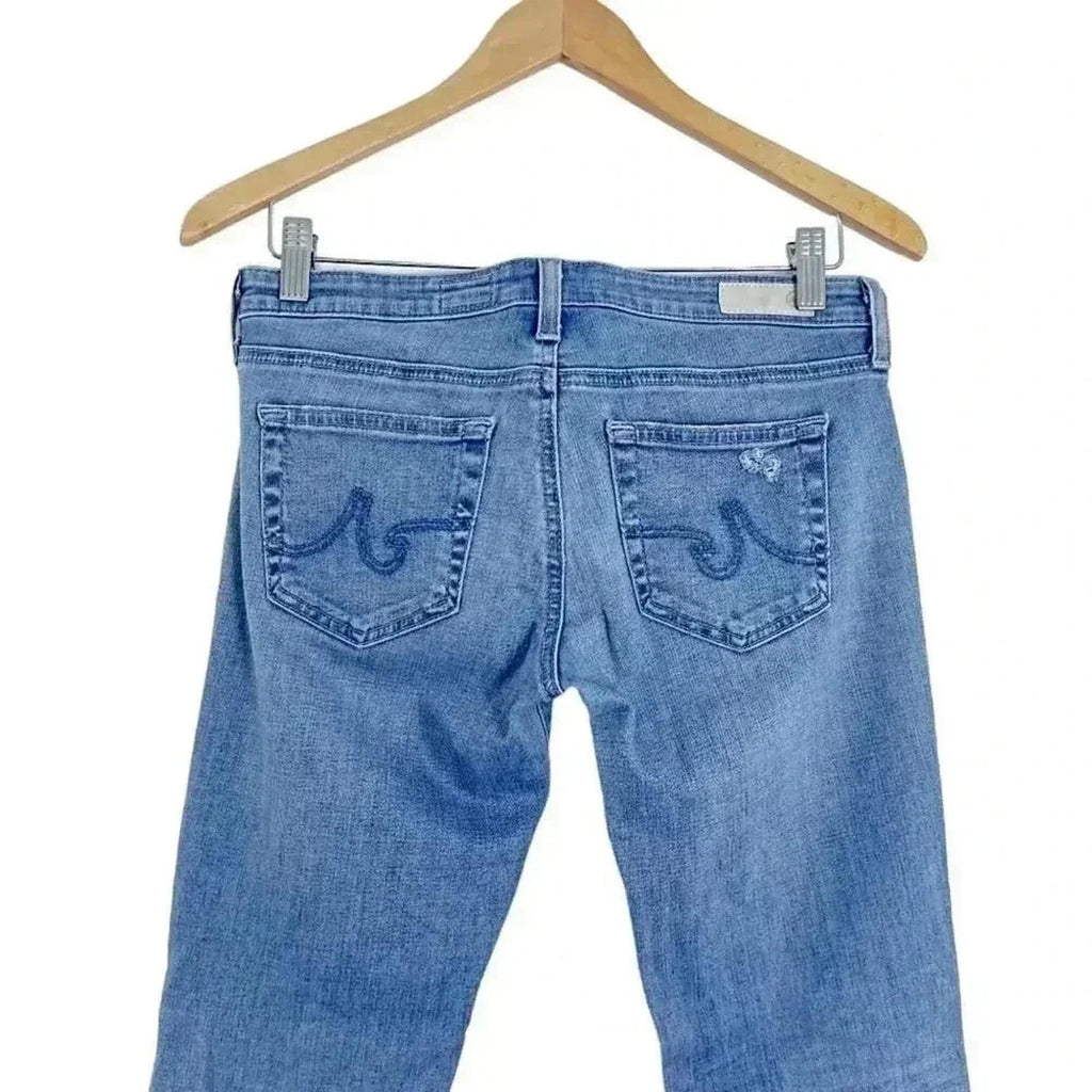 AG The Olivia Skinny Boot Cut Jeans Distressed Light Wash Low Rise Size 27 Denim