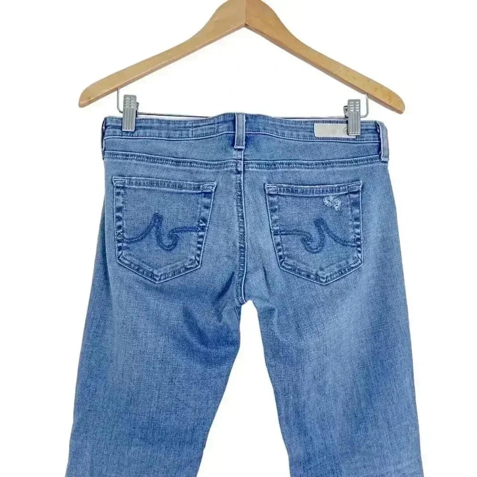 AG The Olivia Skinny Boot Cut Jeans Distressed Light Wash Low Rise Size 27 Denim