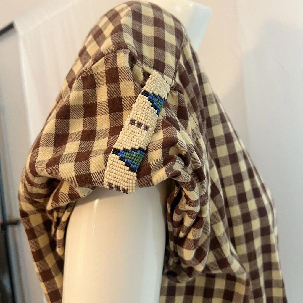 Vintage Ralph Lauren Denim & Supply Gingham Blouse Beaded Women's Size M