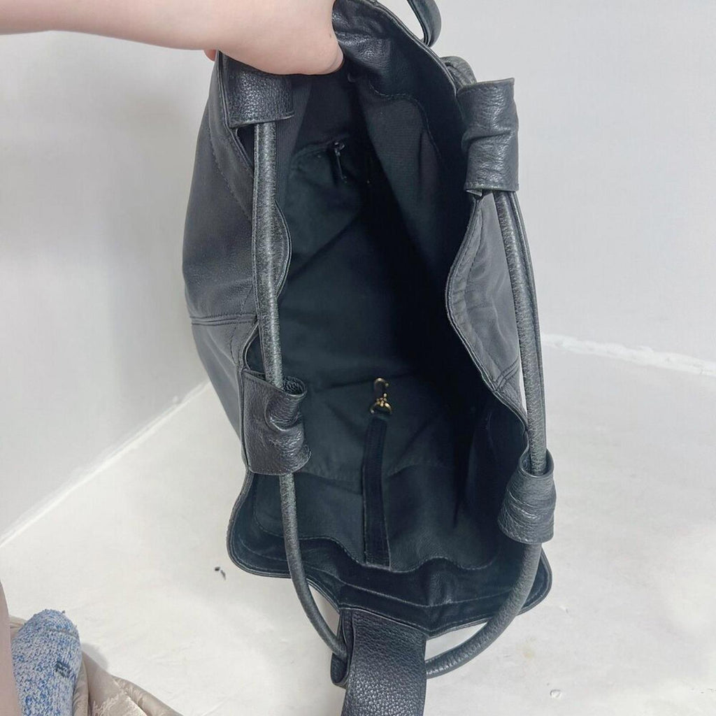 Longchamp RARE Vintage 90s Black Leather Drawstring Backpack Bag