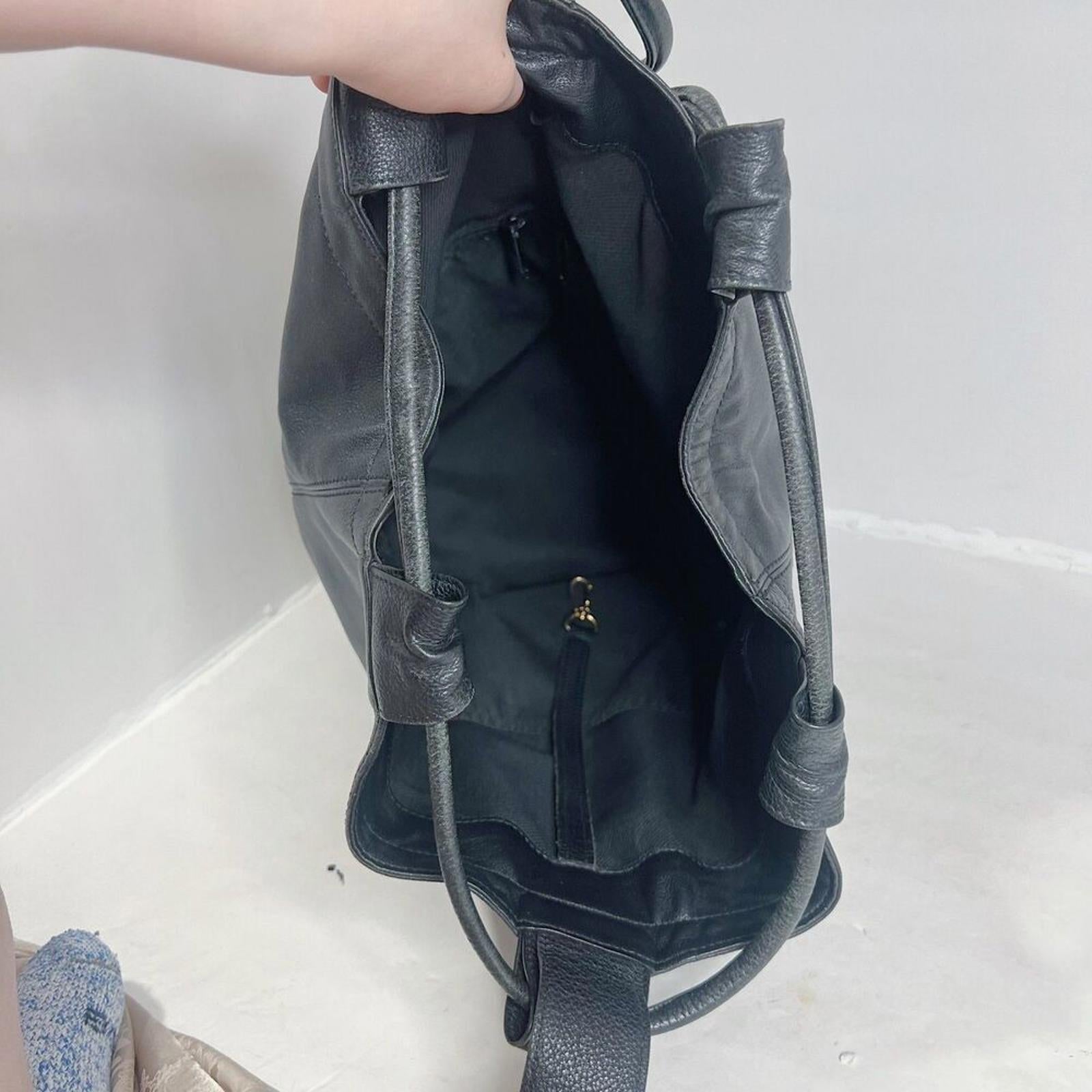 Longchamp RARE Vintage 90s Black Leather Drawstring Backpack Bag