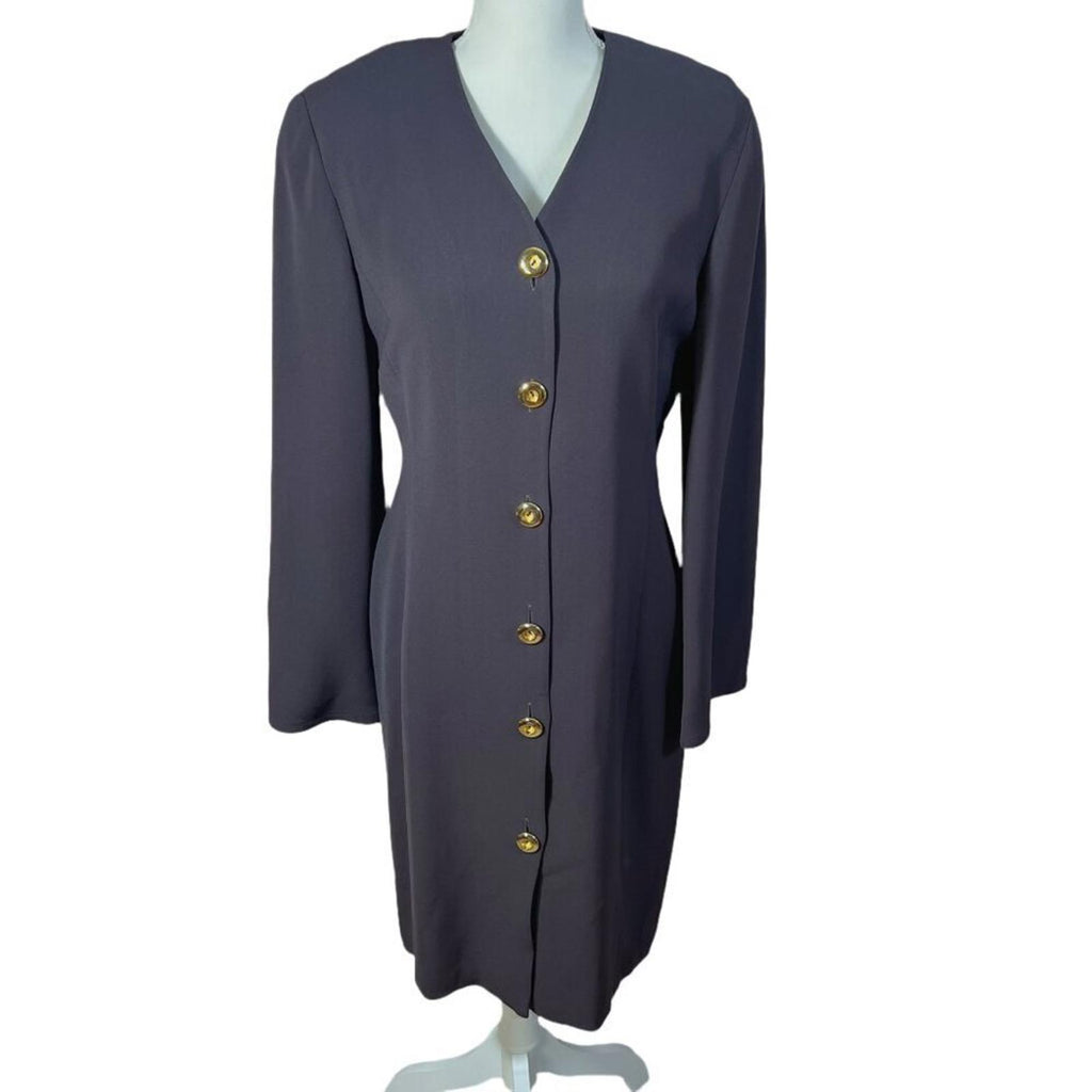Vintage Linda Allard Ellen Tracy Dark Brown Long Sleeve Dress Size 8 80s 90s