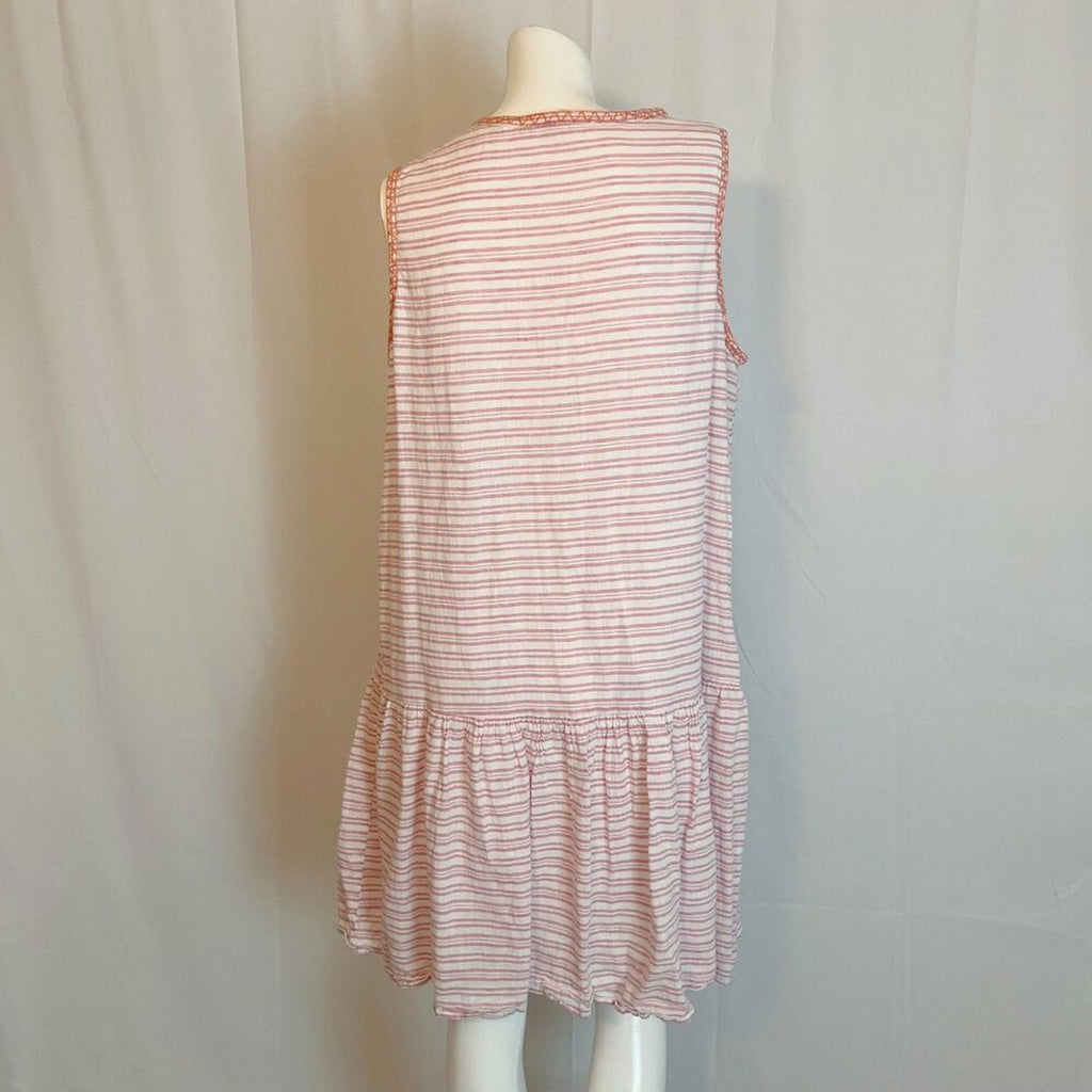 Beachlunchlounge Daphine Drop Waist Dress Linen Orange Striped Size XL