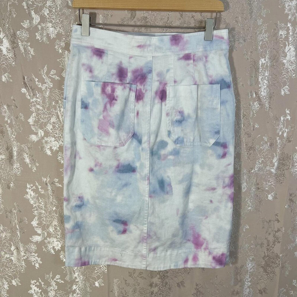Anthropologie Kimmie Tie-Dyed Tulip Skirt Blue and Purple Denim Midi Size 4